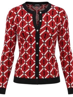 DSQUARED2 NAVY / WHITE / RED GEOMETRIC KNIT CARDIGAN SWEATER AND POLO TOP SET